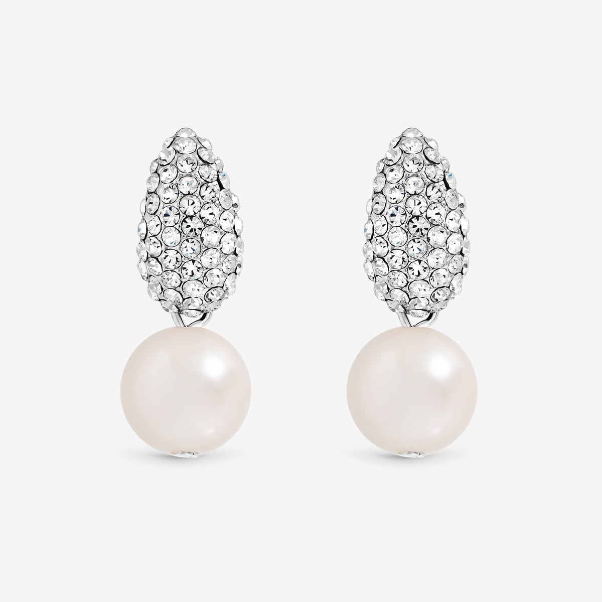 Jon Richard Rhodium Plated Pave and Pearl Drop Earrings