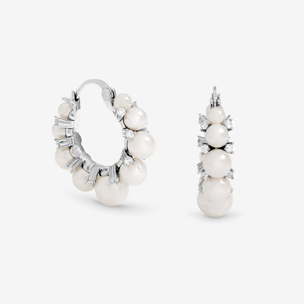 Jon Richard Rhodium Plated Pearl and Crystal Hoop Earrings