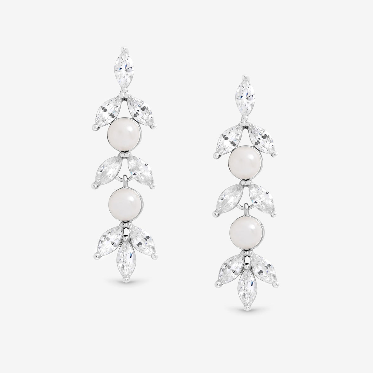 Jon Richard Rhodium Plated Pearl and Crystal Leaf Drop Earrings