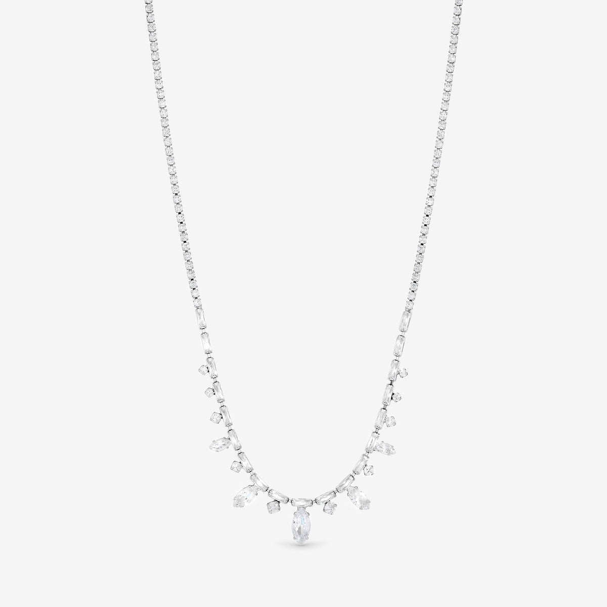 Jon Richard Rhodium Plated Cubic Zirconia Navette Stone Drop Necklace