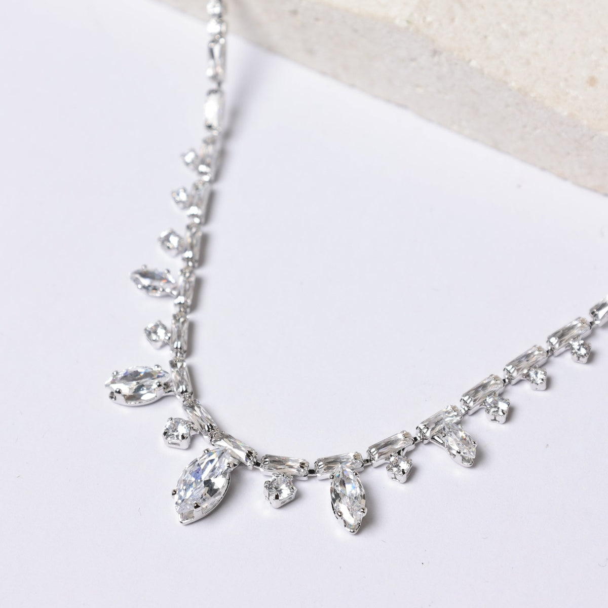 Jon Richard Rhodium Plated Cubic Zirconia Navette Stone Drop Necklace