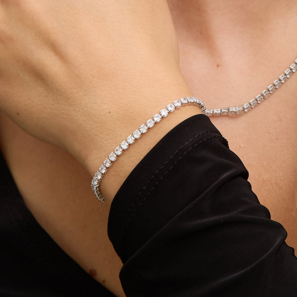 Jon Richard Rhodium Plated and Cubic Zirconia Round Tennis Bracelet