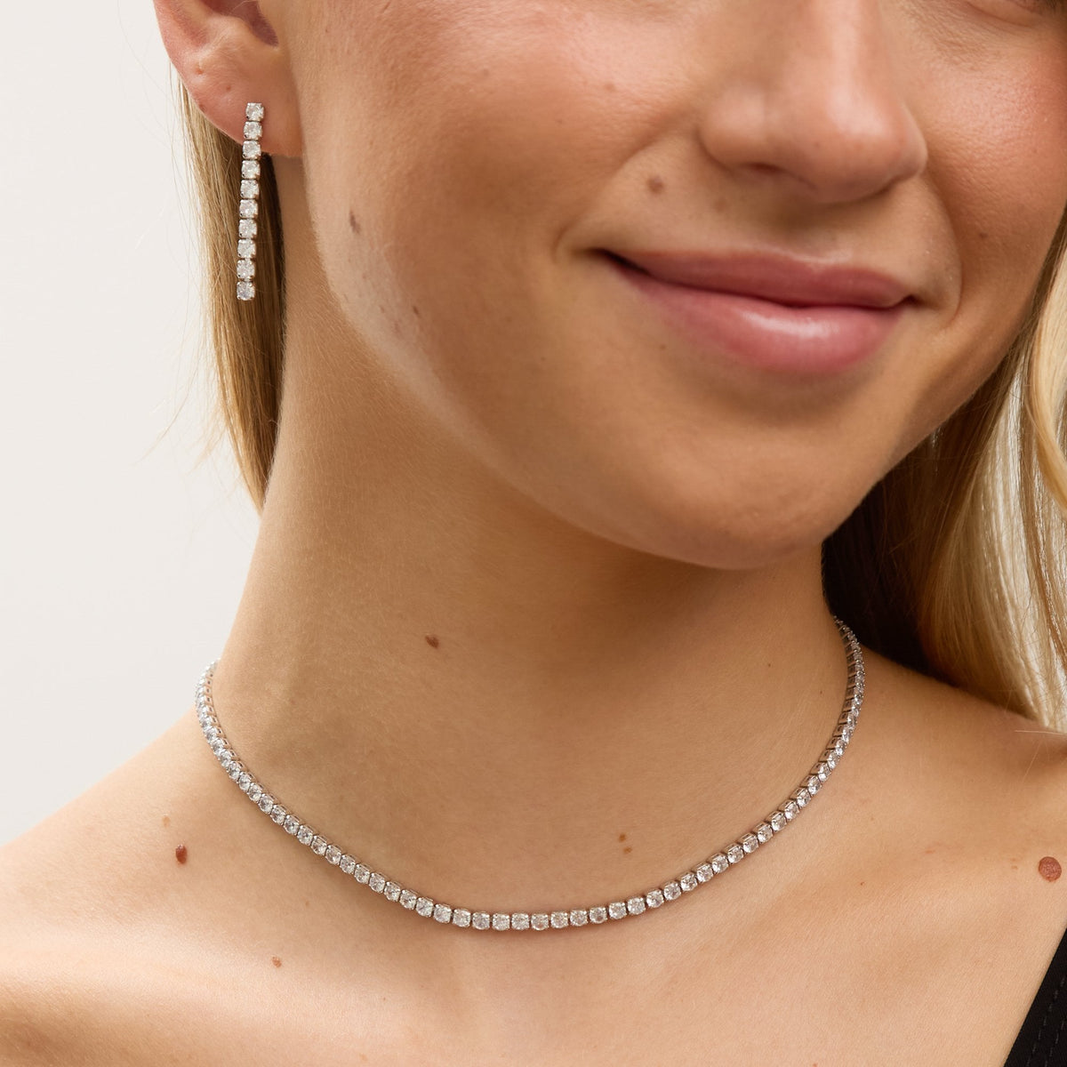 Jon Richard Rhodium Plated and Cubic Zirconia Round Tennis Necklace