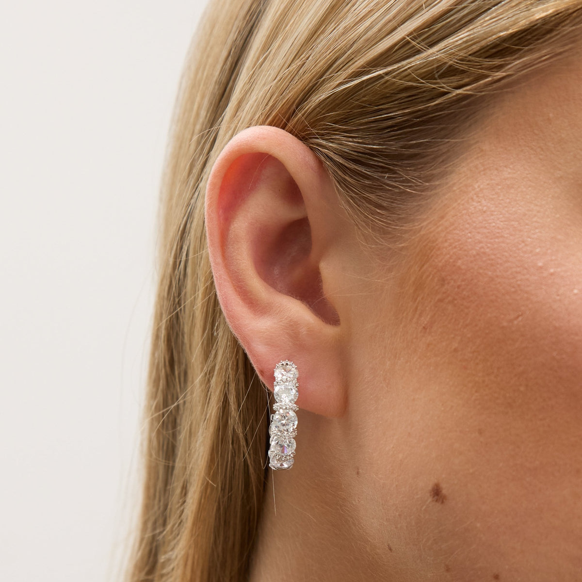 Jon Richard Rhodium Plated Cubic Zirconia Round Stone Hoop Earrings