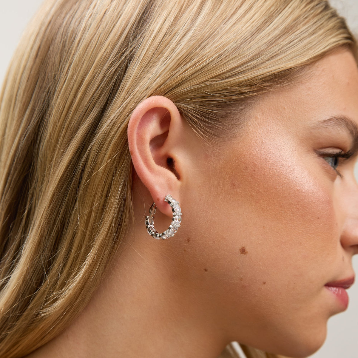 Jon Richard Rhodium Plated Cubic Zirconia Round Stone Hoop Earrings