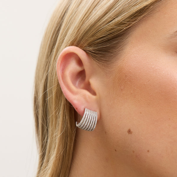 Jon Richard Rhodium Plated and Cubic Zirconia Multirow Hoop Earrings