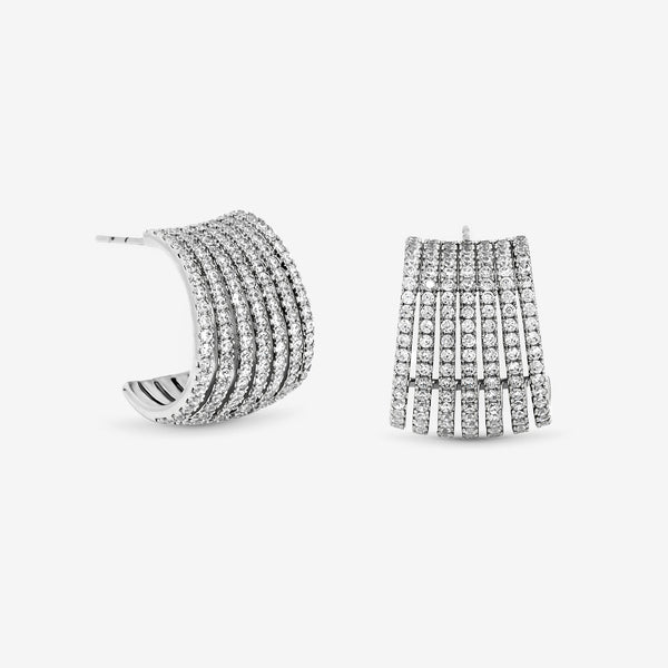Jon Richard Rhodium Plated and Cubic Zirconia Multirow Hoop Earrings