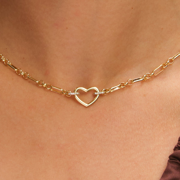 Inicio 14K Gold Plated and Pave Heart Chain Necklace - Gift Pouch