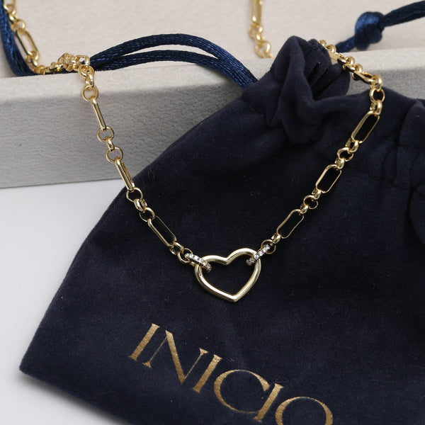 Inicio 14K Gold Plated and Pave Heart Chain Necklace - Gift Pouch