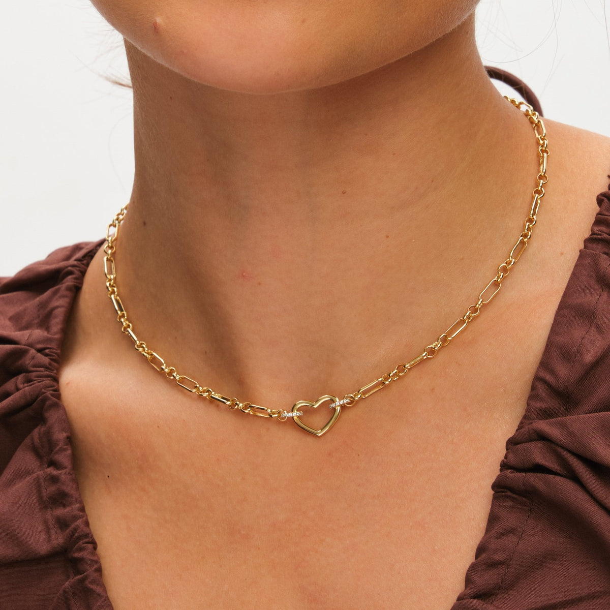Inicio 14K Gold Plated and Pave Heart Chain Necklace - Gift Pouch