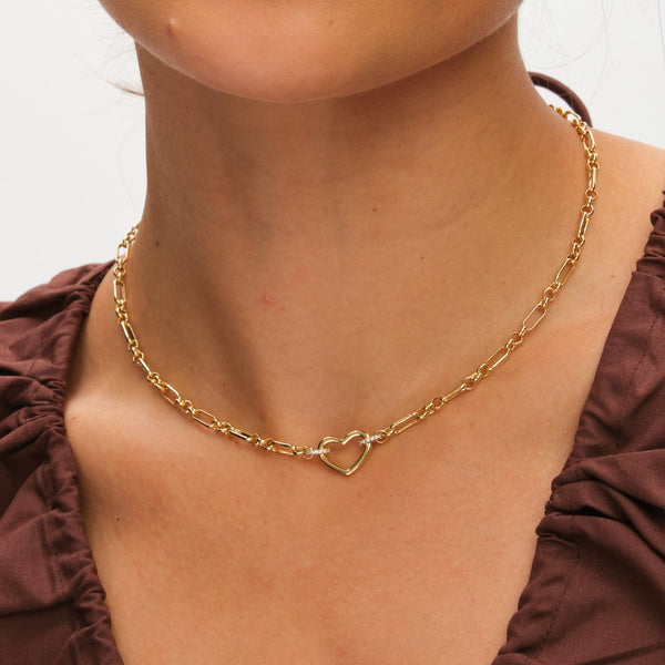Inicio 14K Gold Plated and Pave Heart Chain Necklace - Gift Pouch