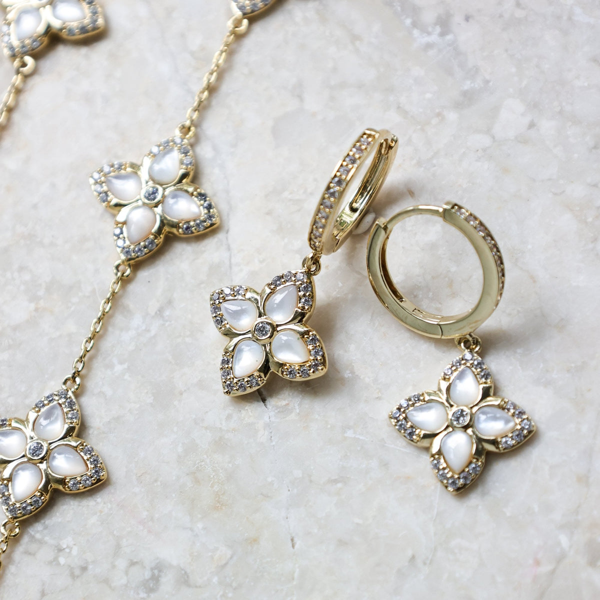 Jon Richard 14ct Gold Plated Pearl Clover Earrings