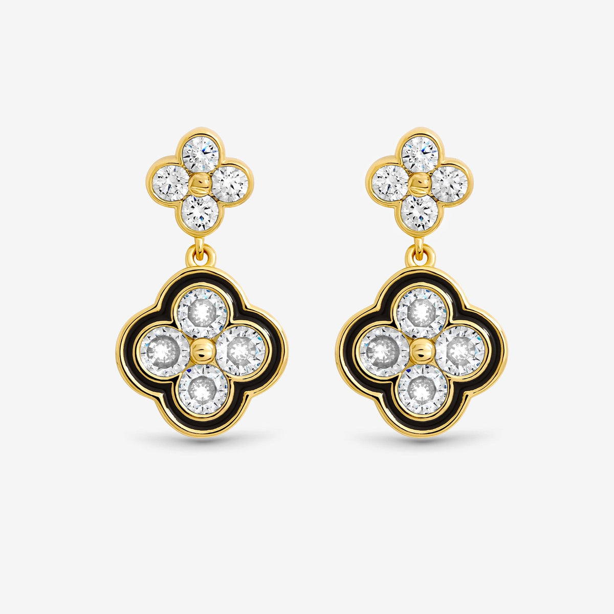 Jon Richard 14K Gold Plated Jet and Crystal Clover Earrings - Gift Box