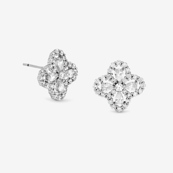 Jon Richard Rhodium Plated and Cubic Zirconia Clover Stud Earrings - Gift Box