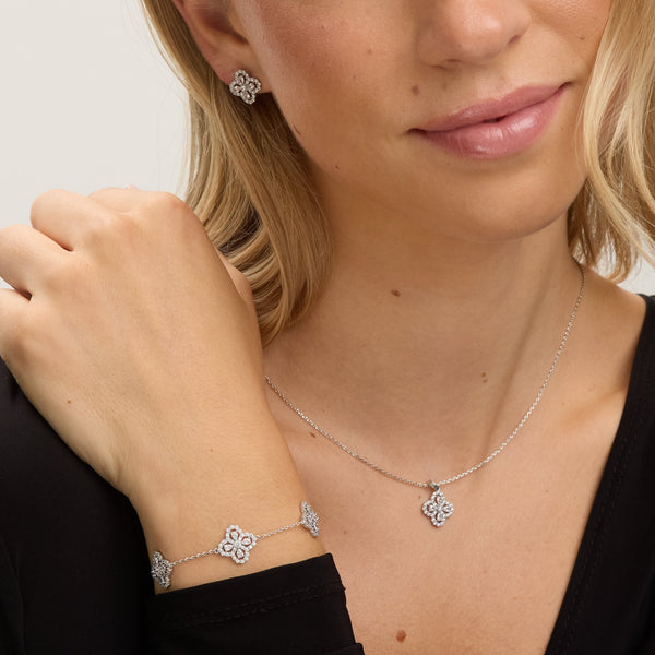 Jon Richard Rhodium Plated and Cubic Zirconia Clover Stud Earrings - Gift Box