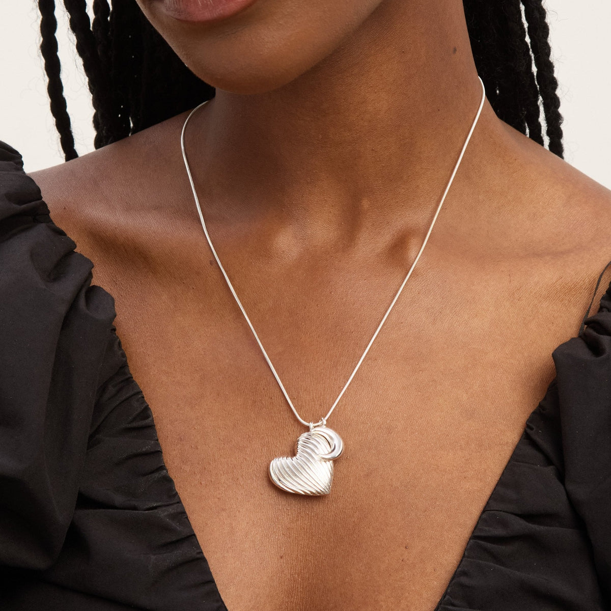 Mood Silver Ridged Heart & Moon Pendant