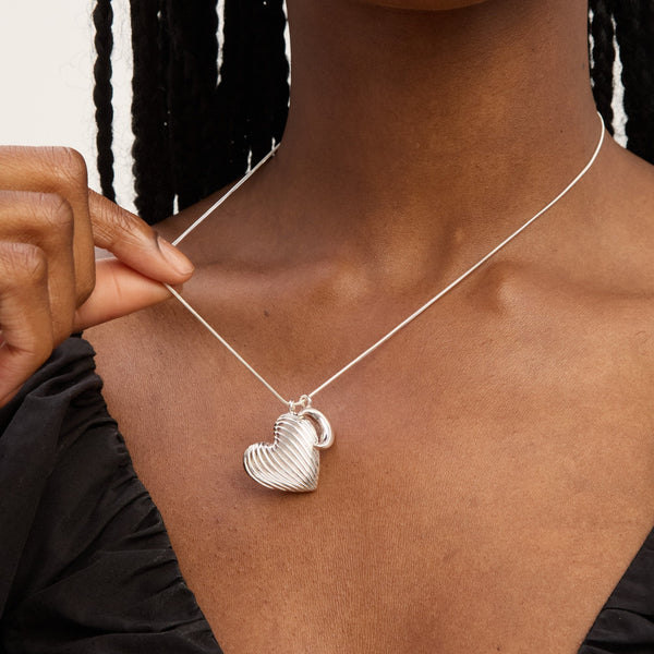 Mood Silver Ridged Heart & Moon Pendant