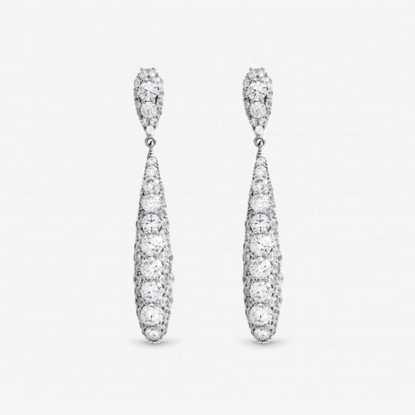 Jon Richard Rhodium Plated and Pave Long Drop Earrings