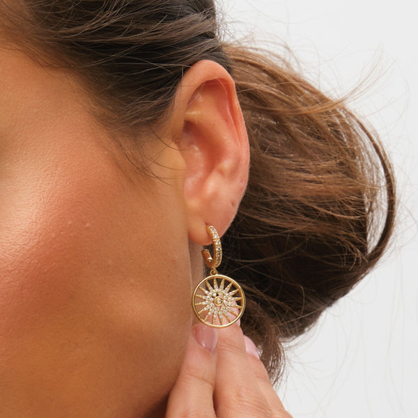 Inicio 14K Gold Plated Celestial Charm Hoop Earrings - Gift Pouch