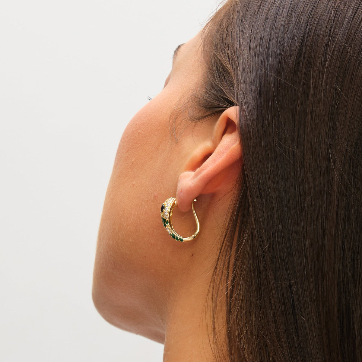 Inicio 14K Gold Plated and Emerald Snake Hoop Earrings - Gift Pouch