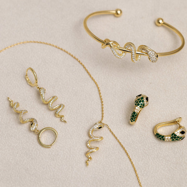 Inicio 14K Gold Plated Snake Spiral Drop Hoop Earrings - Gift Pouch
