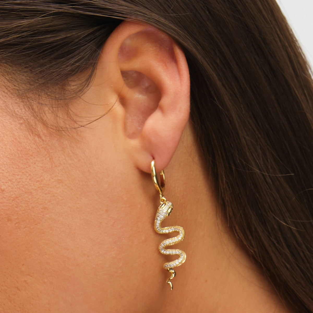 Inicio 14K Gold Plated Snake Spiral Drop Hoop Earrings - Gift Pouch