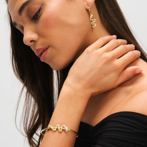 Inicio 14K Gold Plated Snake Spiral Drop Hoop Earrings - Gift Pouch