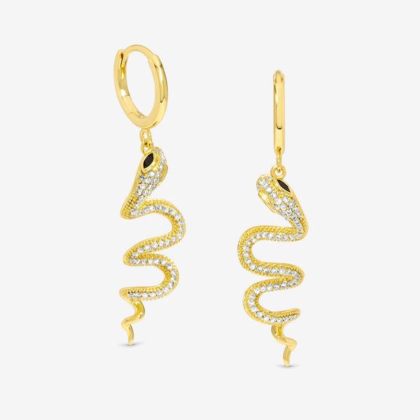 Inicio 14K Gold Plated Snake Spiral Drop Hoop Earrings - Gift Pouch