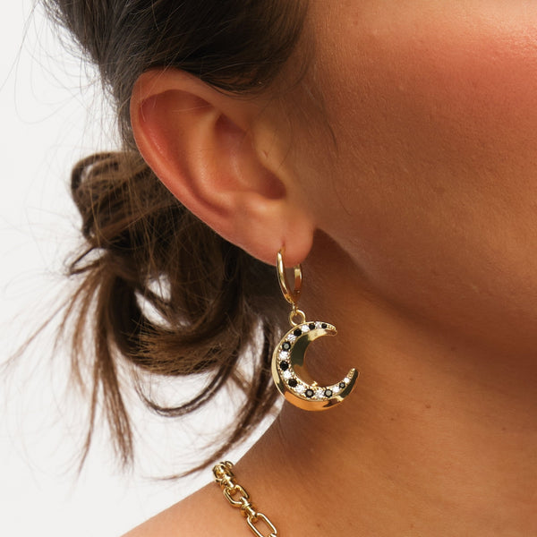 Inicio 14ct Gold Plated Celestial Moon Charm Hoop Earrings - Gift Pouch