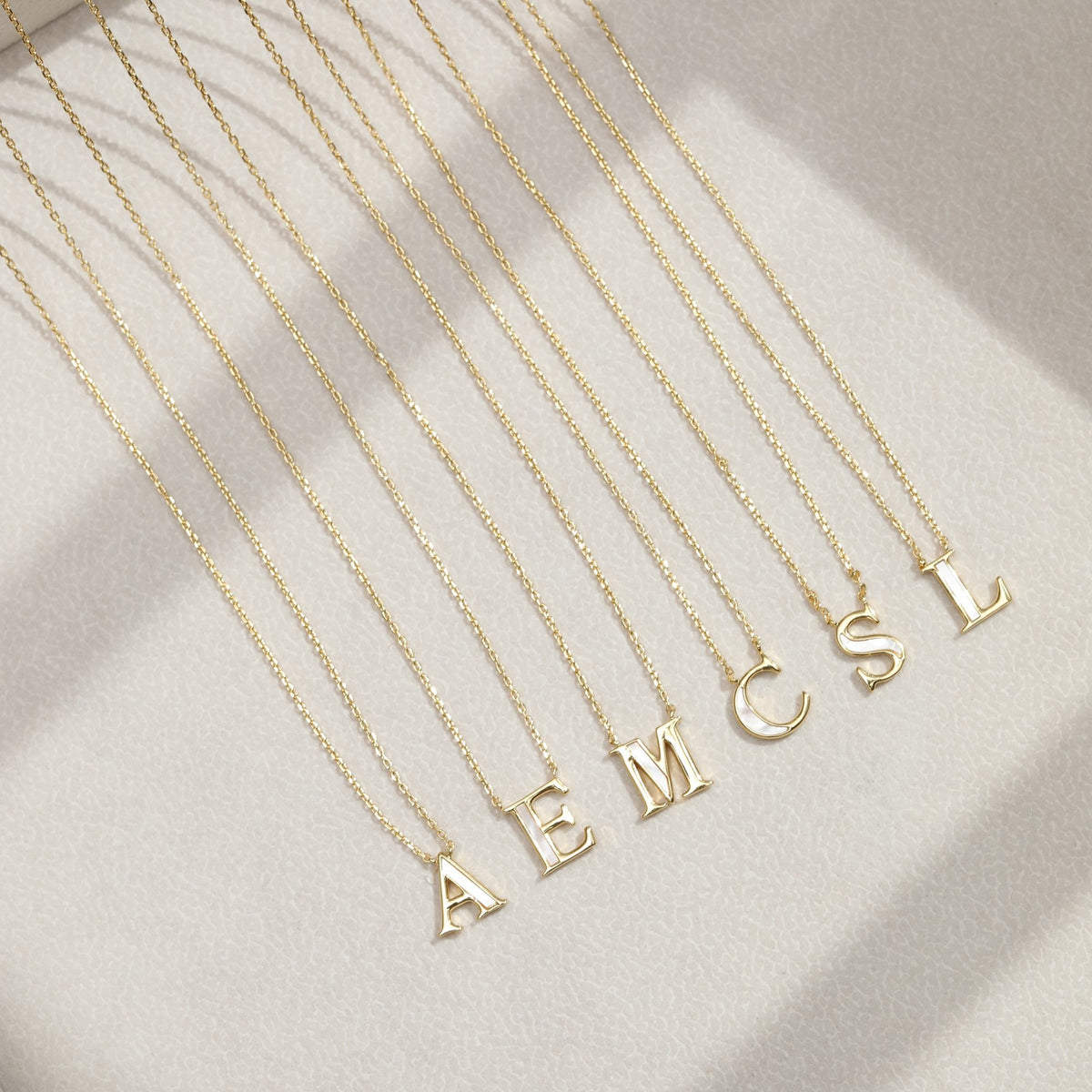 Inicio 14K Gold Plated and Mother of Pearl Initial Pendant - C - Gift Pouch
