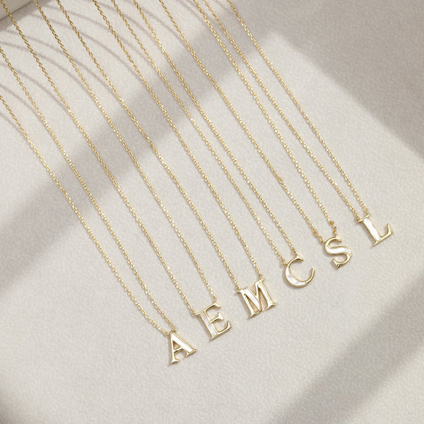 Inicio 14K Gold Plated and Mother of Pearl Initial Pendant - C - Gift Pouch
