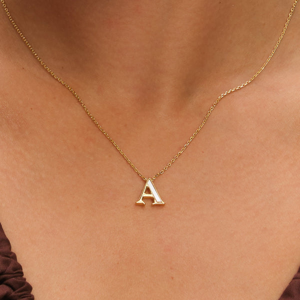 Inicio 14K Gold Plated and Mother of Pearl Initial Pendant - A - Gift Pouch
