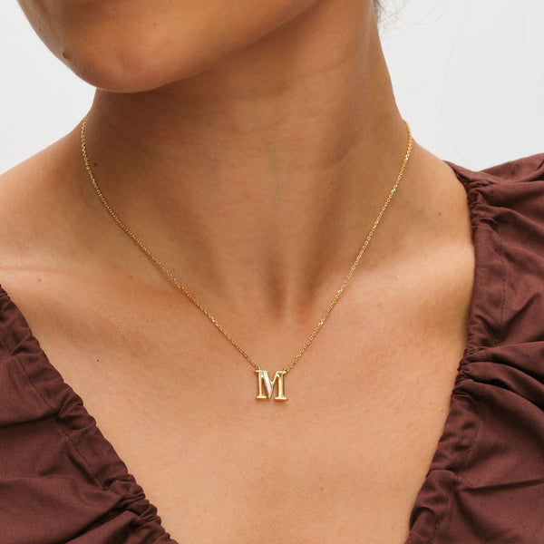 Inicio 14K Gold Plated and Mother of Pearl Initial Pendant - M - Gift Pouch