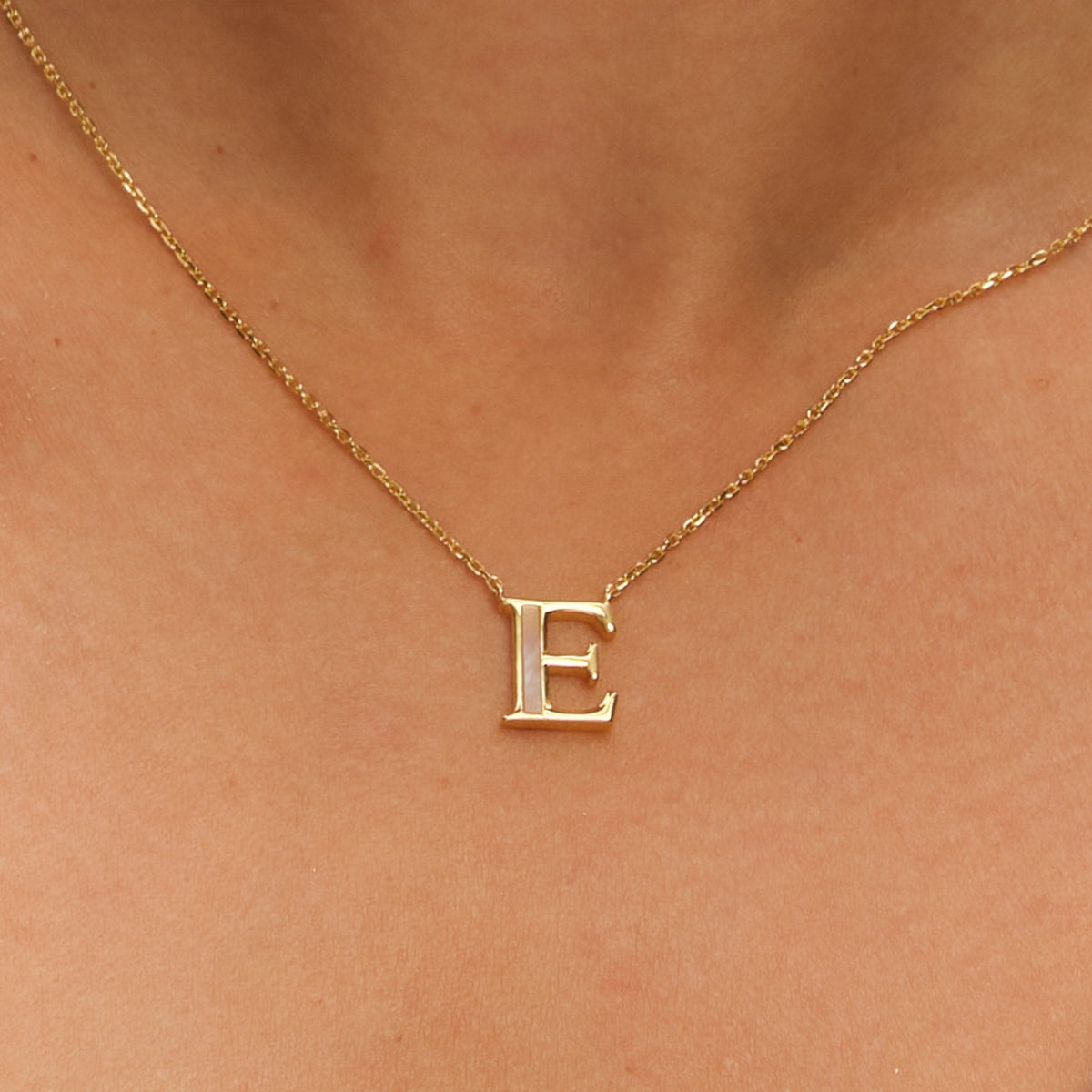 Inicio 14K Gold Plated and Mother of Pearl Initial Pendant - E - Gift Pouch