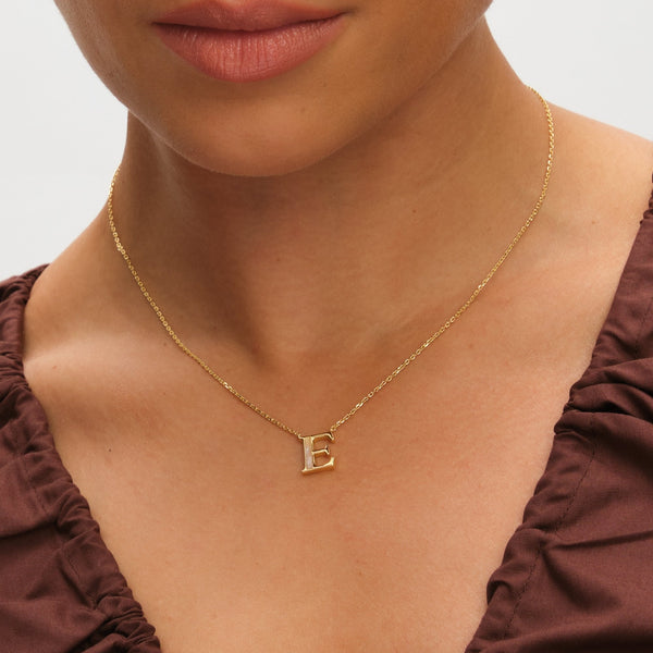 Inicio 14K Gold Plated and Mother of Pearl Initial Pendant - E - Gift Pouch