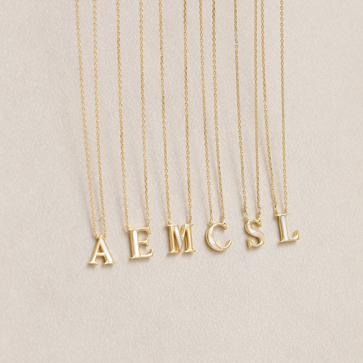 Inicio 14K Gold Plated and Mother of Pearl Initial Pendant - E - Gift Pouch