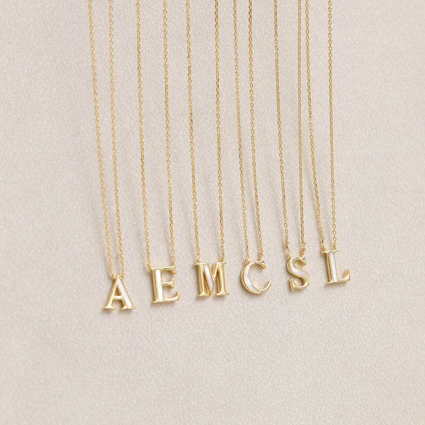 Inicio 14K Gold Plated and Mother of Pearl Initial Pendant - E - Gift Pouch