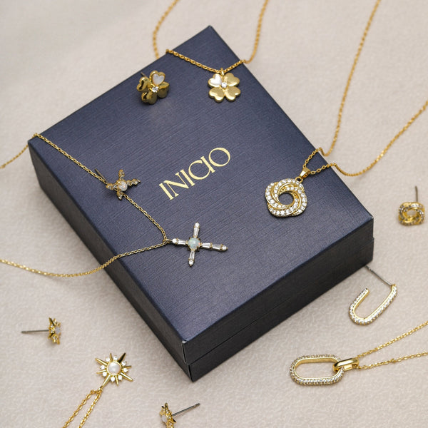 Inicio 14K Gold Plated and Pave Open Link Set - Gift Box