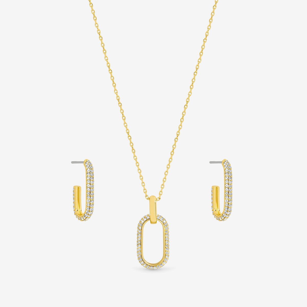 Inicio 14K Gold Plated and Pave Open Link Set - Gift Box