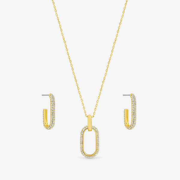 Inicio 14K Gold Plated and Pave Open Link Set - Gift Box