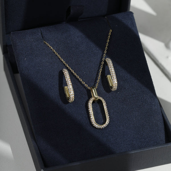 Inicio 14K Gold Plated and Pave Open Link Set - Gift Box