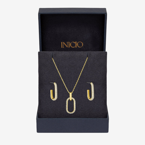Inicio 14K Gold Plated and Pave Open Link Set - Gift Box