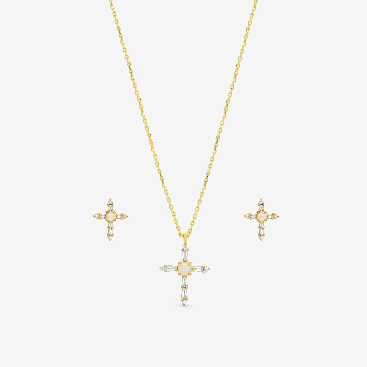 Inicio 14K Gold Plated Cubic Zirconia and Opal Cross Set - Gift Box