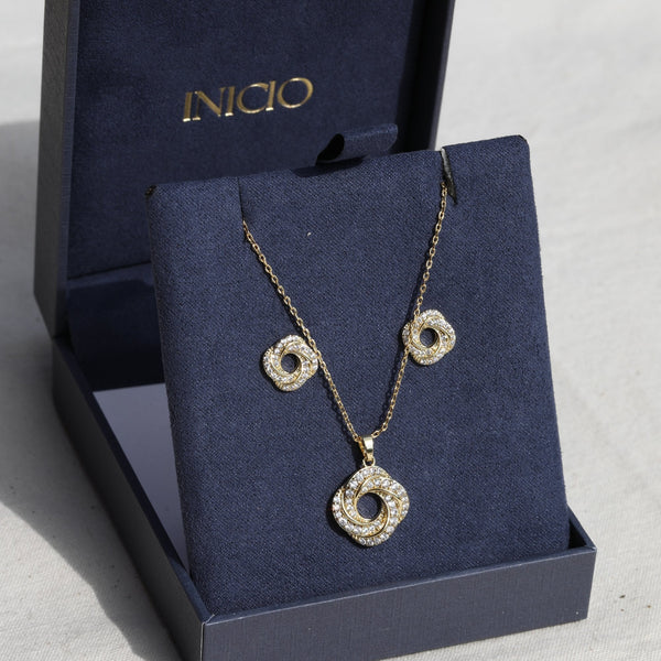 Inicio 14K Gold Plated and Cubic Zirconia Open Knot Set - Gift Box