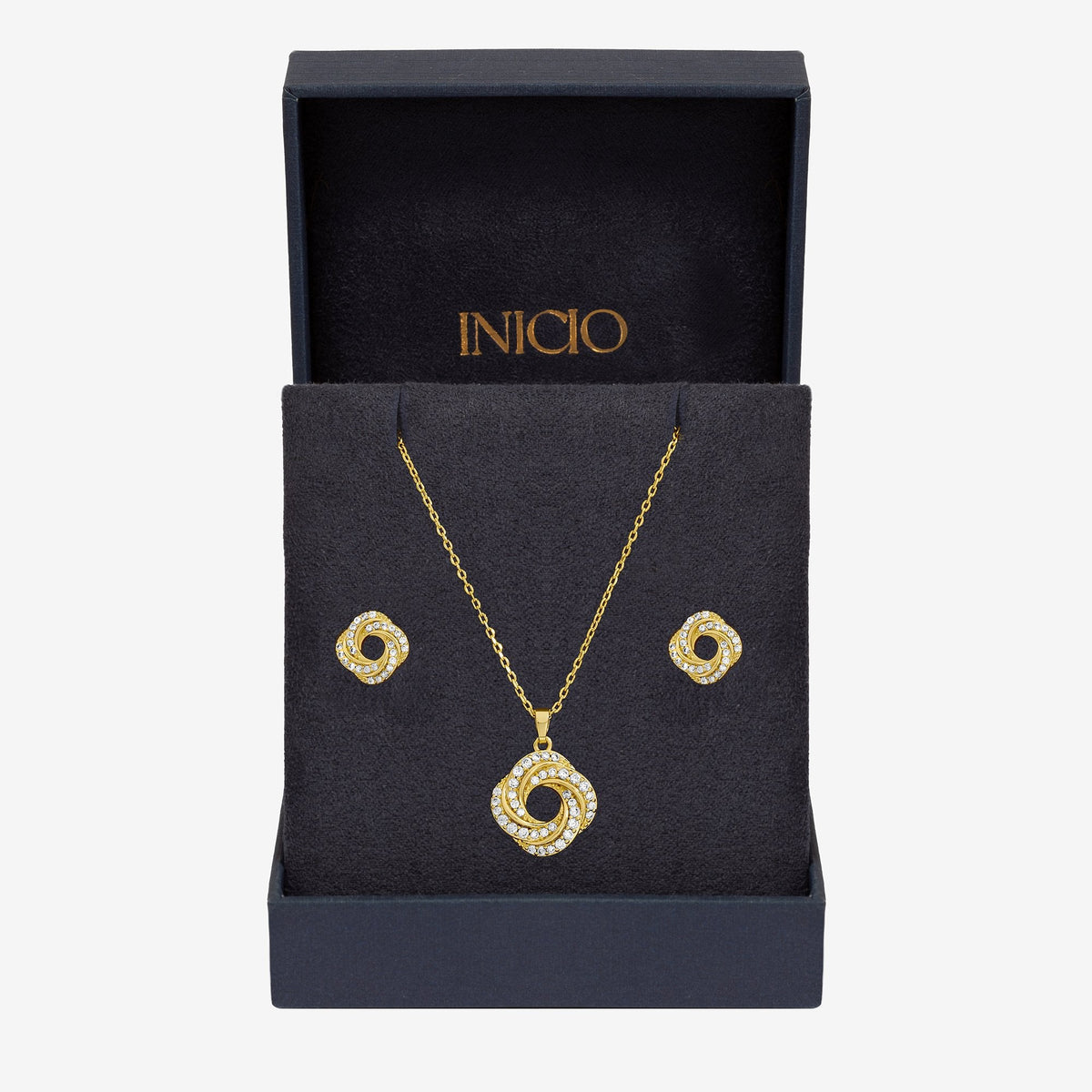 Inicio 14K Gold Plated and Cubic Zirconia Open Knot Set - Gift Box