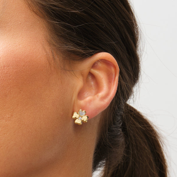 Inicio 14K Gold Plated and Cubic Zirconia Clover Set - Gift Box