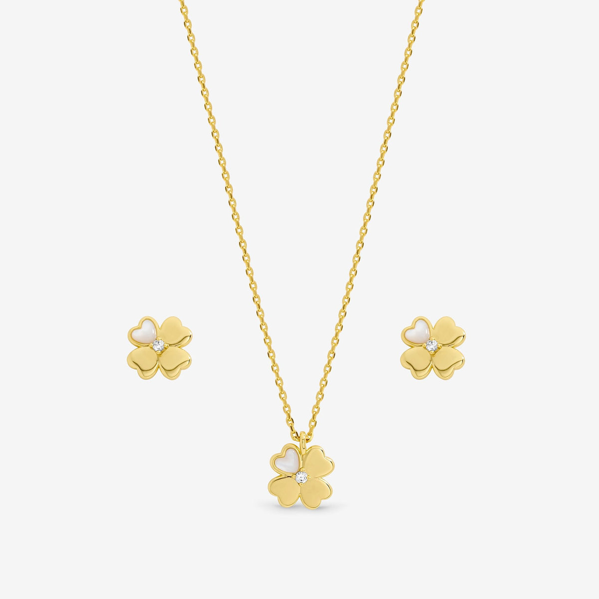Inicio 14K Gold Plated and Cubic Zirconia Clover Set - Gift Box
