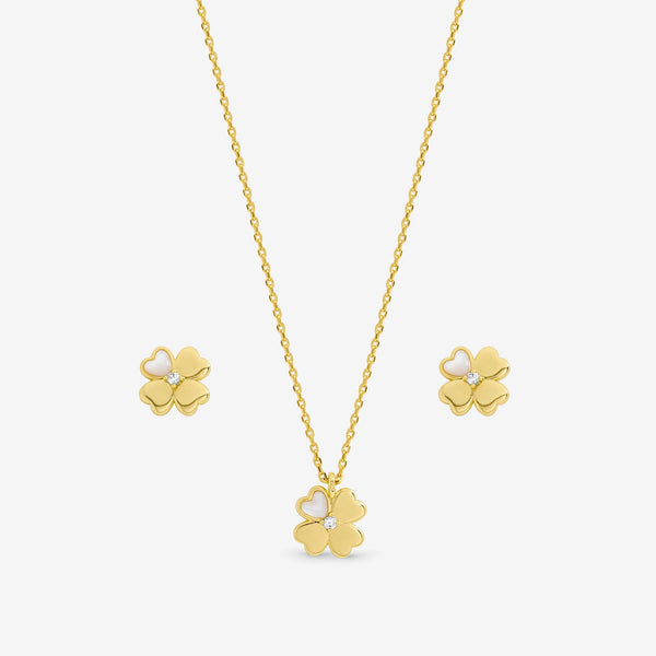 Inicio 14K Gold Plated and Cubic Zirconia Clover Set - Gift Box