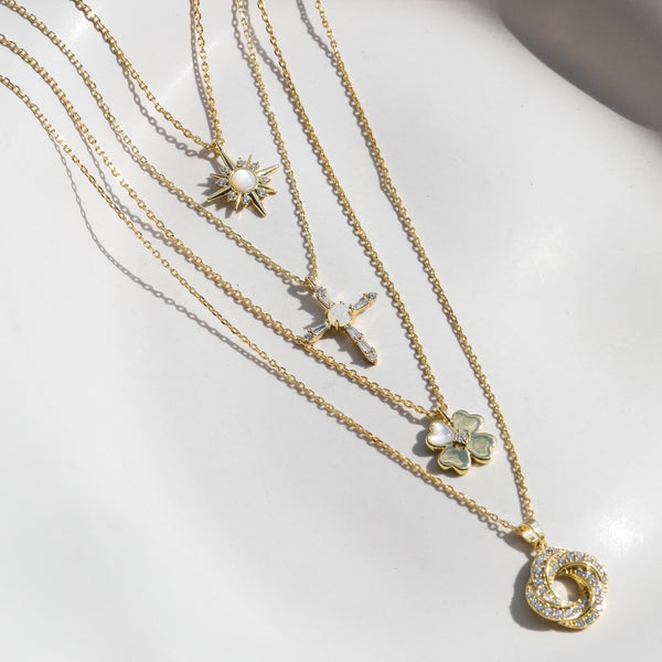 Inicio 14K Gold Plated and Cubic Zirconia Clover Set - Gift Box