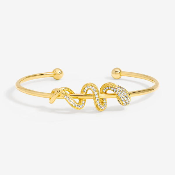 Inicio 14ct Gold Plated and Crystal Snake Bracelet Cuff - Gift Pouch